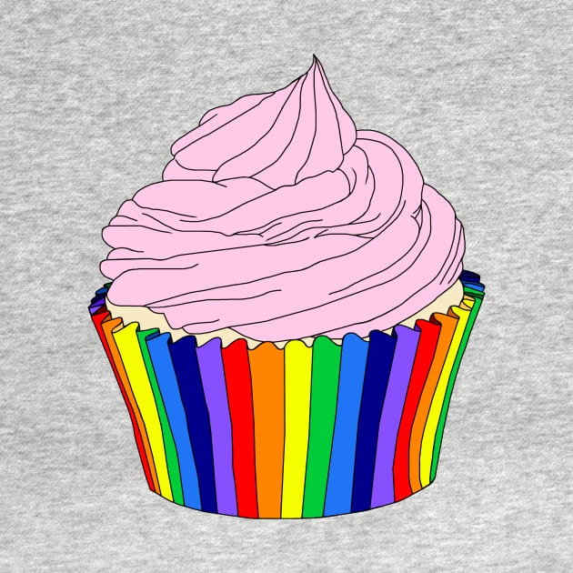 Rainbow Cupcake with Pink Icing by Art by Deborah Camp